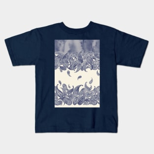 Monochrome Paisley Rain in Blue and Cream Kids T-Shirt